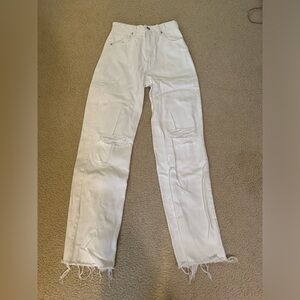 White Ripped wide leg Zara Jeans